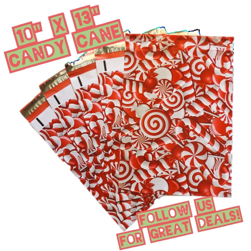 100 Candy Cane 10" x 13" Poly Mailers - Picture 1 of 1